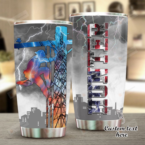 Personalized Lineman Custom Name Stainless Steel Tumbler, Tumbler Cups For Coffee/Tea, Great Customized Gifts For Birthday Christmas Thanksgiving