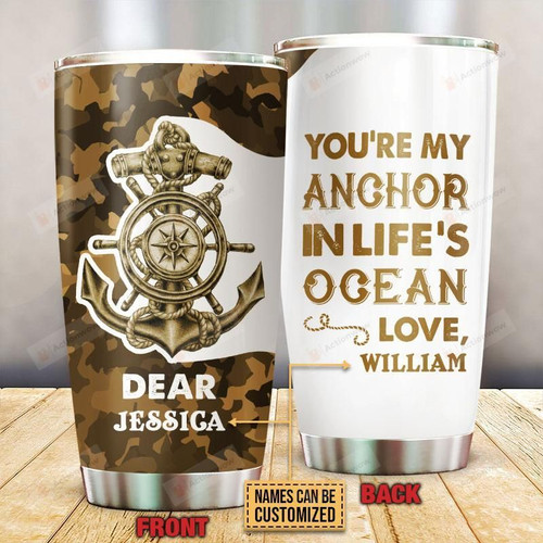 Personalized Custom Name Sailor Camo My Anchor Stainless Steel Tumbler, Tumbler Cups For Coffee Or Tea, Great Gifts For Thanksgiving Birthday Christmas