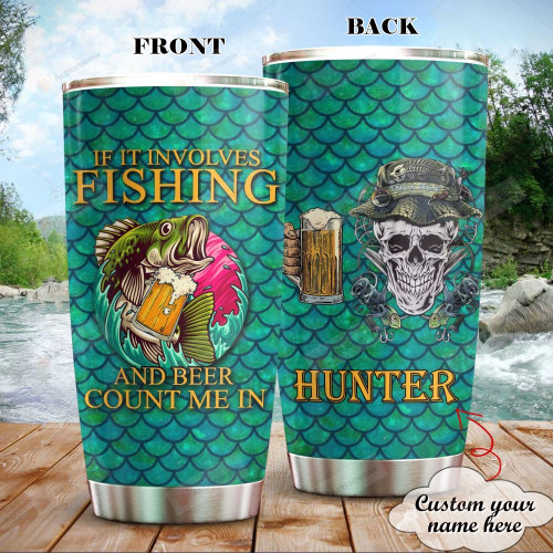 Personalized Fishing And Beer Custom Name Stainless Steel Tumbler, Tumbler Cups For Coffee/Tea, Great Customized Gifts For Birthday Christmas Thanksgiving