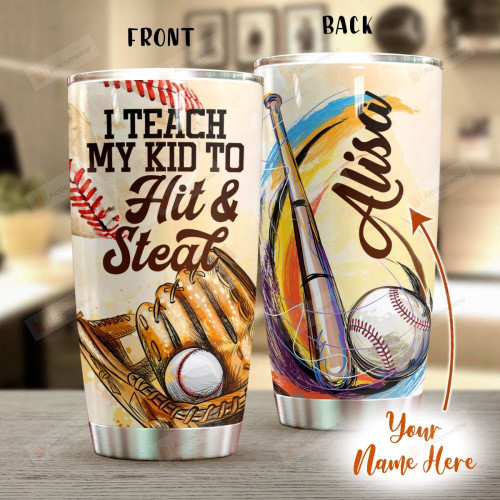 Personalized Baseball Hit & Steal Stainless Steel Tumbler, Tumbler Cups For Coffee/Tea, Great Customized Gifts For Birthday Christmas Thanksgiving Anniversary