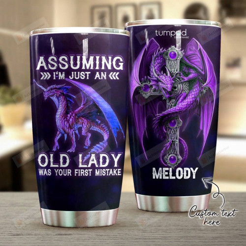 Personalized Old Lady Dragon Custom Name Stainless Steel Tumbler, Tumbler Cups For Coffee/Tea, Great Customized Gifts For Birthday Christmas Thanksgiving