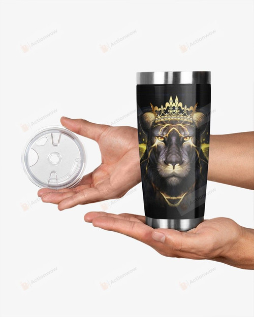 Personalized To My Sons, This Old Lioness Will Have Your Back, I Hope You Believe In Yourself, From Mom, Black Lioness Queen Portrait Stainless Steel Tumbler Cup For Coffee/Tea