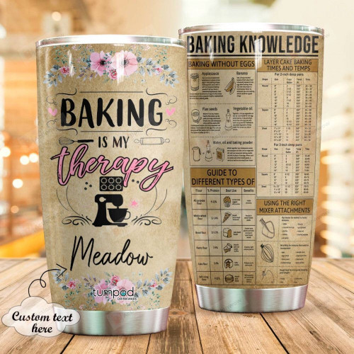 Personalized Baking Is My Therapy Custom Name Stainless Steel Tumbler, Tumbler Cups For Coffee/Tea, Great Customized Gifts For Birthday Christmas Thanksgiving