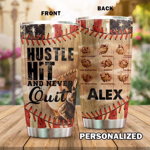 Personalized Baseball Never Quit Stainless Steel Tumbler, Tumbler Cups For Coffee/Tea, Great Customized Gifts For Birthday Christmas Thanksgiving Anniversary