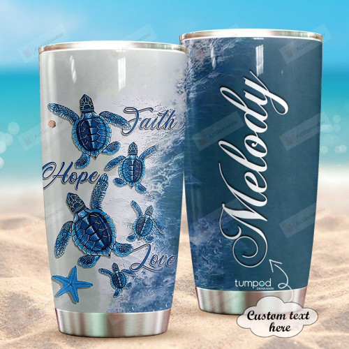 Personalized Sea Turtle Faith Hope Love Stainless Steel Tumbler Cups For Coffee/Tea, Great Customized Gifts For Birthday Anniversary