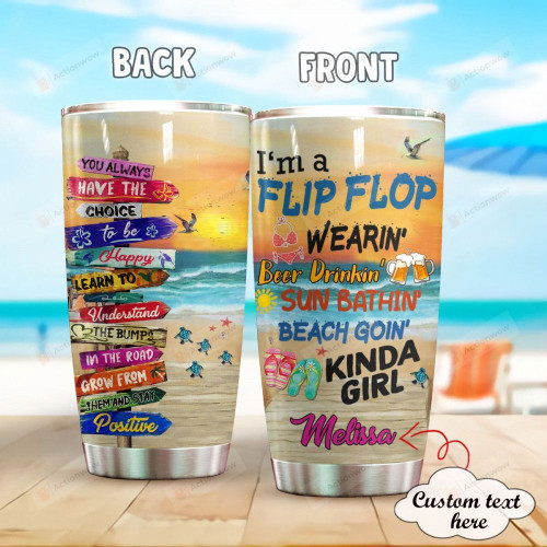 Personalized Beach I'M A Flip Flop Stainless Steel Tumbler, Tumbler Cups For Coffee/Tea, Great Customized Gifts For Birthday Christmas Thanksgiving Anniversary