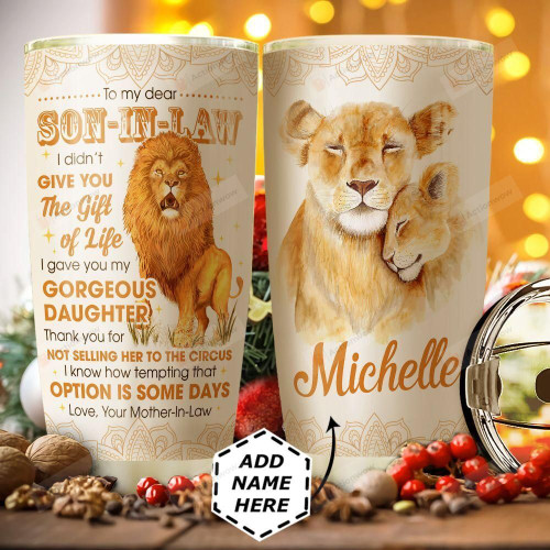 Personalized To My Dear Son-in-law Mandala Tumbler Lion Family Tumbler Gifts For Son-in-law From Mother-in-law 20 Oz Sports Bottle Stainless Steel Vacuum Insulated Tumbler