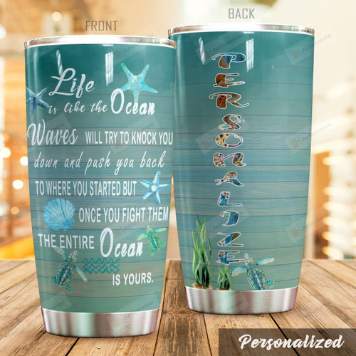 Personalized Beach Tumbler Life Is Like The Ocean Best Custom Name Gifts For Beach Lovers Ocean Explorers Summer 20 Oz Sport Bottle Stainless Steel Vacuum Insulated Tumbler