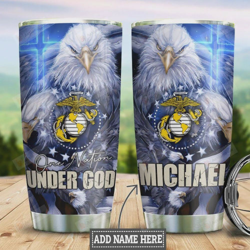 Marine Corps Tumbler Cup Personalized, One Nation Under God, Blue Stainless Steel Vacuum Insulated Tumbler 20 Oz, Great Gifts For Birthday Christmas Thanksgiving, Tumbler Cups For Coffee/Tea With Lid