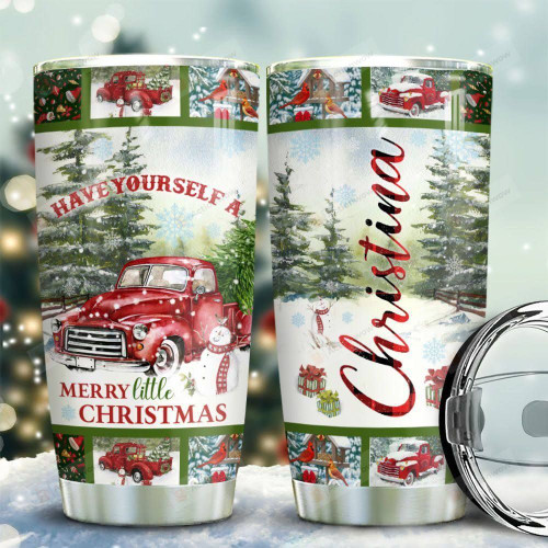 Red Truck Have Your Self  A Merry Little Christmas Personalized Tumbler Cup Stainless Steel Vacuum Insulated Tumbler 20 Oz Best Christmas Gifts Birthday Gifts Tumbler For Coffee/Tea With Lid