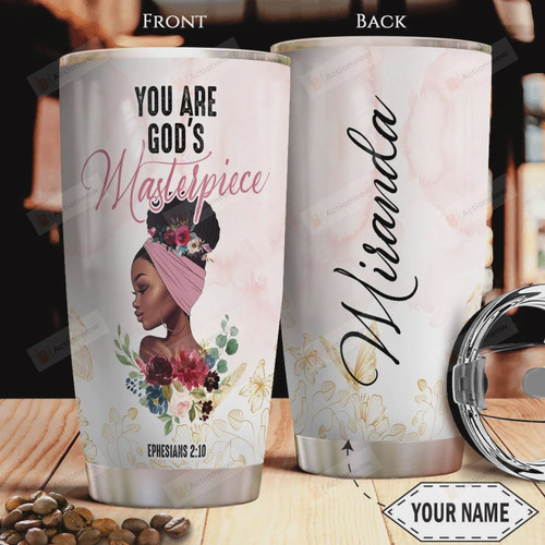Personalized Faith Black Girl Tumbler Cup You Are God's Masterpiece Stainless Steel Insulated Tumbler 20 Oz Great Gifts For Birthday Christmas Thanksgiving Gifts For Friends Relatives