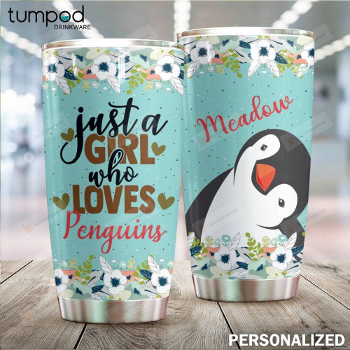 Personalized Girl Loves Penguins Custom Name Stainless Steel Tumbler, Tumbler Cups For Coffee/Tea, Great Customized Gifts For Birthday Christmas Thanksgiving