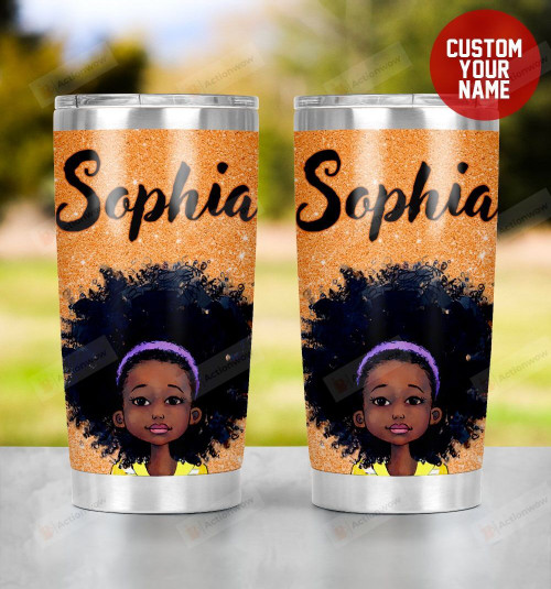 Personalized Black Little Girl Black Kid With Cute Curly Hair Stainless Steel Tumbler, Tumbler Cups For Coffee/Tea, Great Customized Gifts For Birthday Christmas Thanksgiving