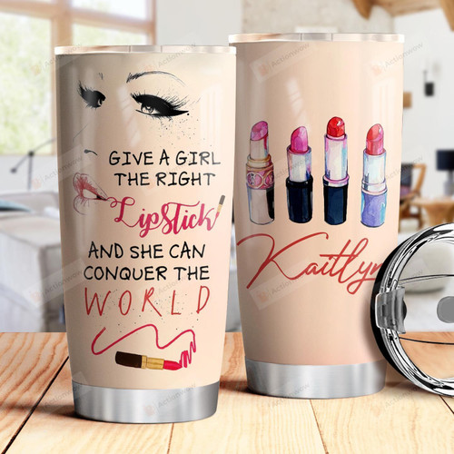 Personalized Lipstick Girl She Can Conquer The World Stainless Steel Tumbler, Tumbler Cups For Coffee/Tea, Great Customized Gifts For Birthday Christmas Thanksgiving
