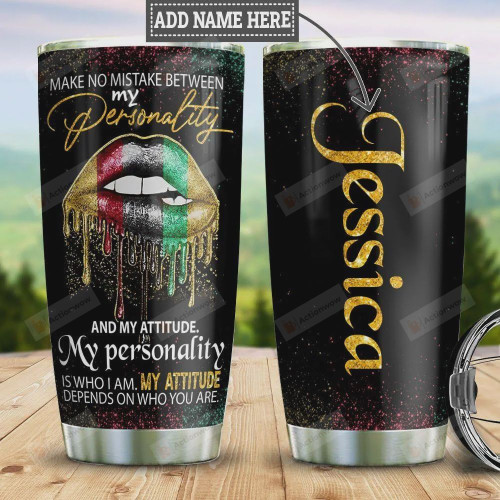 Personalized Black Women Tumbler Cups, My Attitude Depends On Who You Are, Sexy Lips, Black Stainless Steel Vacuum Insulated Tumbler 20 Oz, Great Gifts For Birthday Christmas, Perfect Gifts For Girls