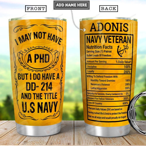 Navy Veteran Nutrition Facts Personalized Tumbler Cup Stainless Steel Vacuum Insulated Tumbler 20 Oz Best Gifts For Army Soldiers   Great Customized Gifts For Birthday Christmas Thanksgiving