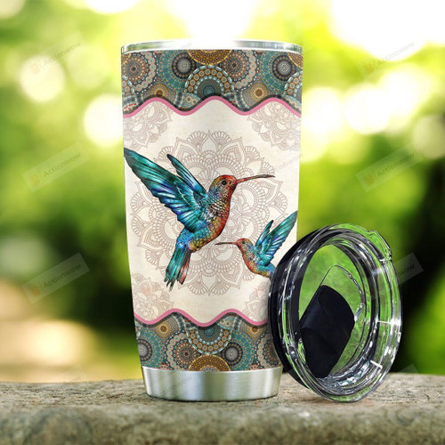 Personalized Hummingbird Mandala Pattern Stainless Steel Tumbler, Tumbler Cups For Coffee/Tea, Great Customized Gifts For Birthday Christmas Thanksgiving