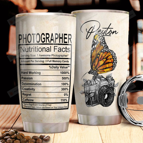 Personalized Photography Tumbler Butterfly And Camera Tumbler Cup Stainless Steel Tumbler, Tumbler Cups For Coffee/Tea, Great Customized Gifts For Birthday Christmas
