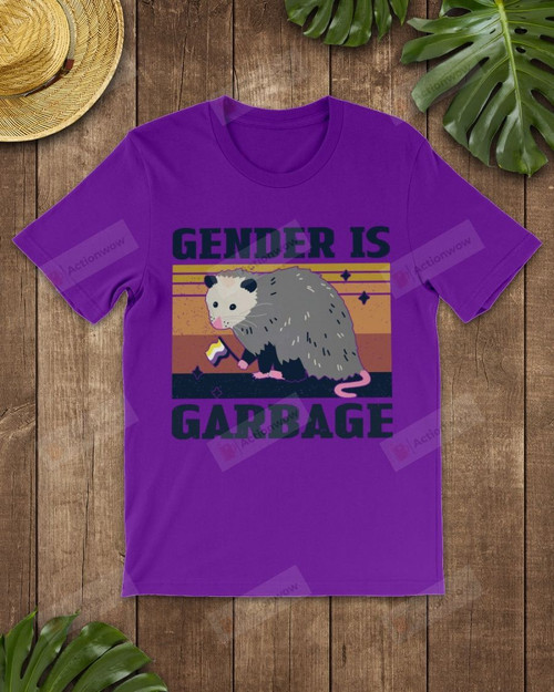 Retro Navy Gender Is Garbage Opossum Short-Sleeves Tshirt, Pullover Hoodie, Great Gift For Thanksgiving Birthday Christmas