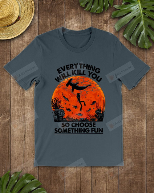 Red Sun Choose Something Fun Diving Shark Short-Sleeves Tshirt, Pullover Hoodie, Great Gift For Thanksgiving Birthday Christmas