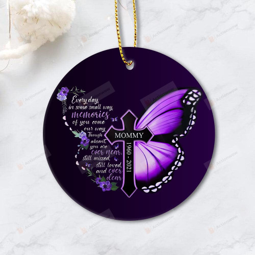 Personalized Butterfly Purple Memorial Jesus Ornament Custom Name Christmas Tree Hanging Decoration Butterflies & God Cross Gift For Dad Mom Grandma Grandpa From Children Memorial Gift