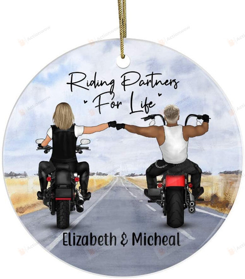Riding Partners For Life Christmas Ornament, Personalized Circle Ornament - Couple Biker Partners Custom Gift For Motorbike Lovers