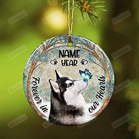 Personalized Forever In Our Hearts Husky Dog Memorial Christmas Ornament Gifts Idea For Dog Lover Dog Owner