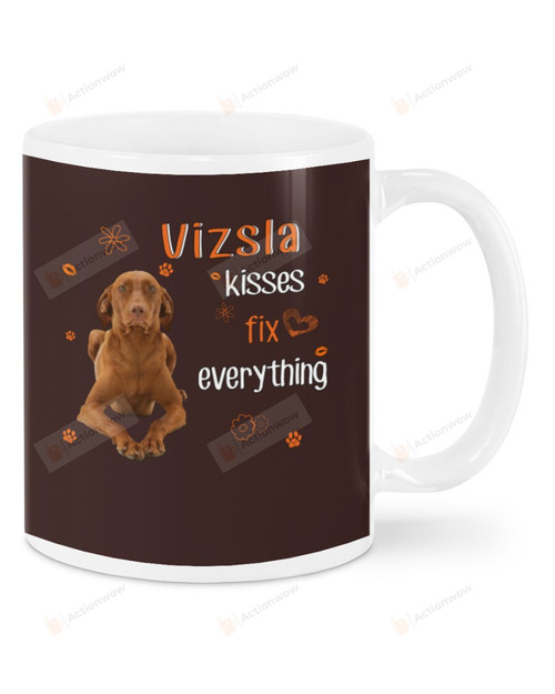 Vizsla Kisses Fix Everything White Mugs Ceramic Mug 11 Oz 15 Oz Coffee Mug, Great Gifts For Thanksgiving Birthday Christmas