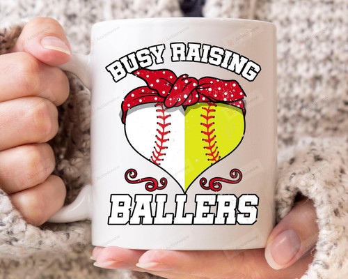 Busy Raising Ballers Mug, Funny Coffee Cup For Baseball And Softball Mom, Cool Mother's Day Gift Idea For Sports Lover Mommies And Mama, Mug For Mother’s Day, Cute Mug Gift, Coffee Mug Gift