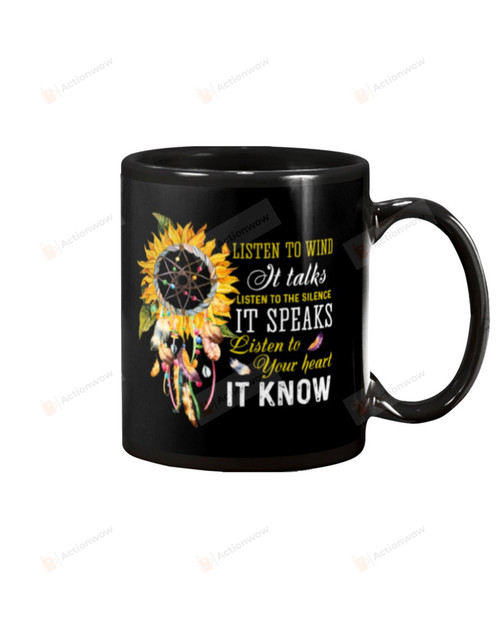 Native American Black Mugs Sunflower Dreamcatcher Listen To Wind It Talks Listen To The Silence Ceramic Mug Gifts For  Native American Lovers Native American Tribe  11 Oz 15 Oz Coffee Mug