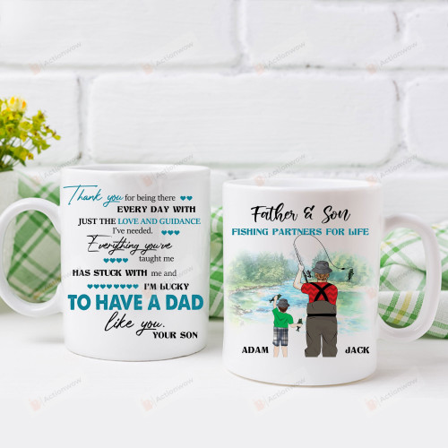Personalized Fishing Dad From Son I'm Lucky To Have A Dad Like You White Mugs Ceramic Mug Great Customized Gifts For Birthday Christmas Thanksgiving Father's Day 11 Oz 15 Oz Coffee Mug