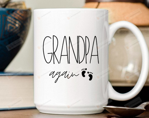 Grandpa Again Mug Second Grandchild Announcement Gifts For Mom Dad Kids Family Members Grandparents From Mother Father Children On Christmas Anniversary Birthday New Baby
