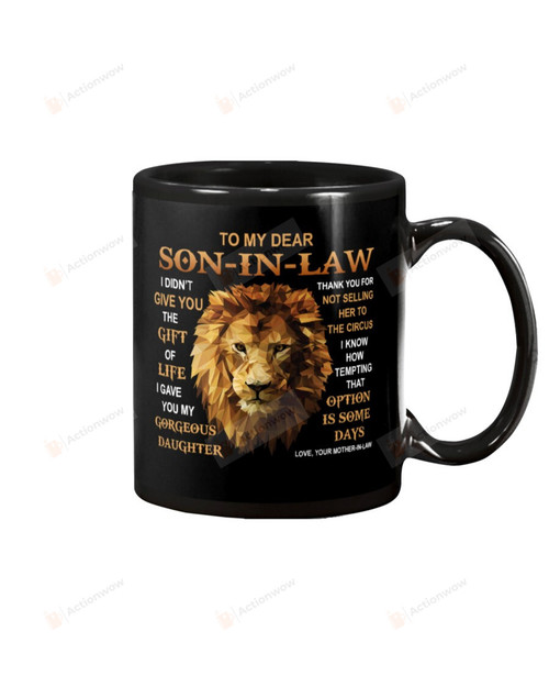 Personalized Mother To My Dear Son In Law Lion Mug Gifts For Birthday, Anniversary Customized Name Ceramic Coffee 11-15 Oz