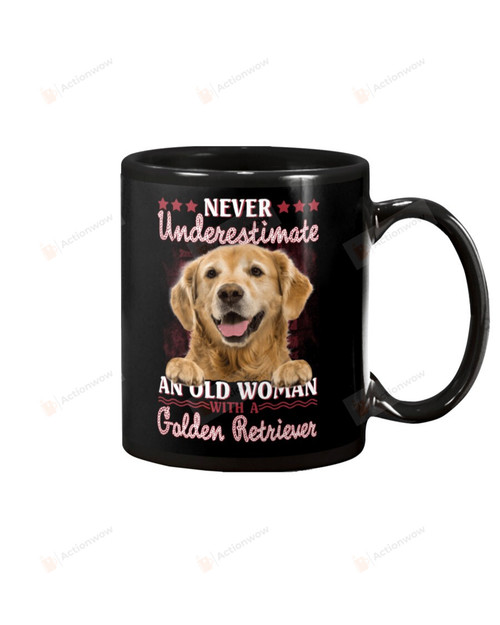 Golden Underestimate Old Woman With A Dog Mug Gifts For Dog Mom, Dog Dad , Dog Lover, Birthday, Thanksgiving Anniversary Ceramic Coffee 11-15 Oz
