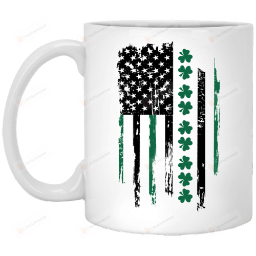 Happy St Patricks Day Coffee Mugs, Vintage Irish Shamrock Clover Line American Flag, St Patrick's Day Gifts For Irish, 11 Oz 15 Oz Ceramic Mug