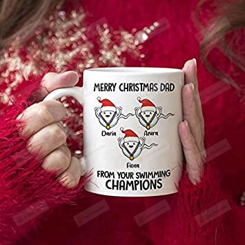 Customized Mug, Merry Christmas Dad from Swimming Champion Mug for Daddy, Personalized Mug, Christmas Gifts for Dad, Step Dad Bonus Dad Future Dad, Funny Santa Hat Mug, Funny Coffee Mug
