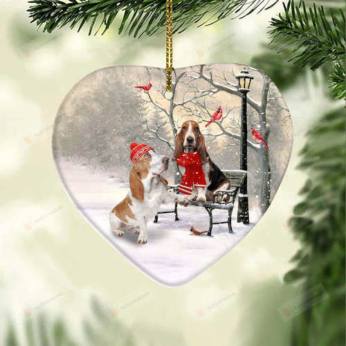 Couple Basset Hound With Christmas Ornament Basset Hound Ornament Basset Hound Lovers Gift Car Hanging Ornament Hanging Decoration Merry Christmas Ornament