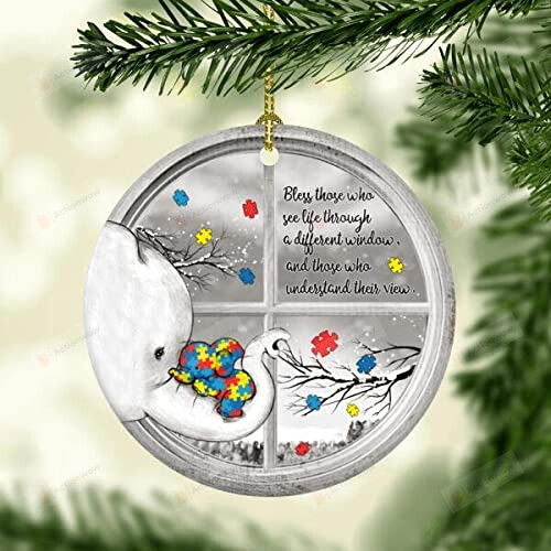 Christmas Ornament 2021 Bless Those Who See Life Through A Different Window Ornament Autism Ceramic Ornament For Christmas Trees Decoration Elephant Autism Ornament For Christmas Decor