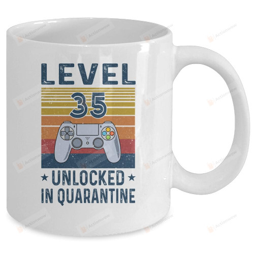 Personalized Level 35 Unlocked Video Gamer In Quarantine 35th Birthday Mug Gifts For Birthday, Anniversary Customized Ceramic Coffee Mug 11-15 Oz