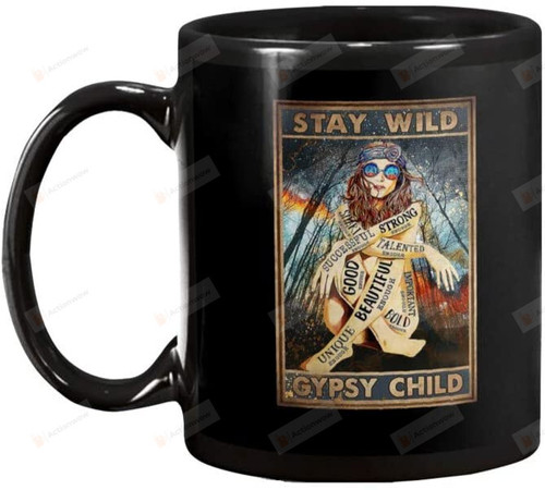 Stay Wild Gypsy Child I Am Strong Enough Gypsy Hippie Woman Tattoo Naked Girl 11-15oz Black Ceramic Coffee Mug