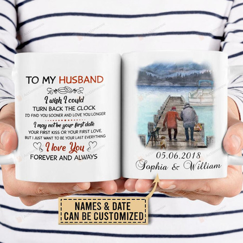 Personalize Pontoon To My Husband I Wish I Could Turn Back Mug Gifts For Couple Lover , Husband, Boyfriend, Birthday, Anniversary Customized Name and Date Ceramic Changing Color Mug 11-15 Oz