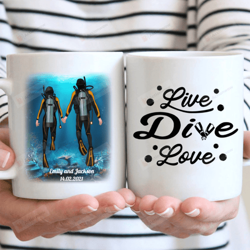 Personalized Scuba Diver - Diving Lovers Mug Gifts For Couple Lover , Husband, Boyfriend, Birthday, Anniversary Customized Name Ceramic Coffee Mug 11-15 Oz