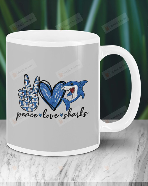 Peace Love Sharks Ceramic Mug Great Customized Gifts For Birthday Christmas Thanksgiving Anniversary 11 Oz 15 Oz Coffee Mug