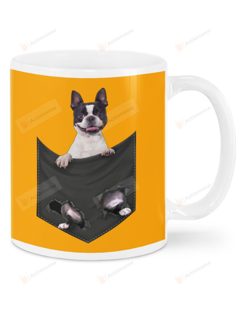 Boston Terrier In Pocket White Mugs Ceramic Mug 11 Oz 15 Oz Coffee Mug, Great Gifts For Thanksgiving Birthday Christmas