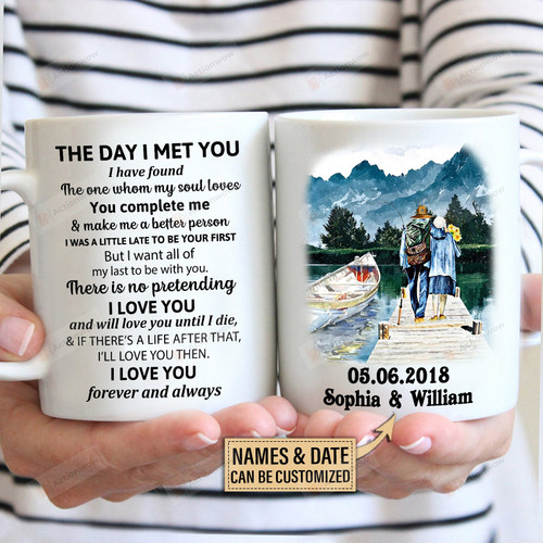Personalized Fishing Couple The Day I Met You Gifts For Couple Lover , Husband, Boyfriend, Birthday, Anniversary Customized Name and Date Ceramic Changing Color Mug 11-15 Oz