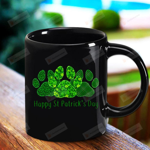 Happy St Patrick's Day Paw Print Dog Lovers Green Mug Happy Patrick's Day , Gifts For Birthday, Anniversary Ceramic Coffee Mug 11-15 Oz