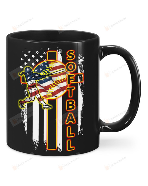 Softball American Flag Black Mugs Ceramic Mug Best Gifts For Softball Lovers Softball Players 11 Oz 15 Oz Coffee Mug