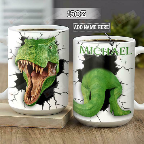 Personalized Green Dinosaur Ceramic Coffee Mug 11oz 15oz  Gift