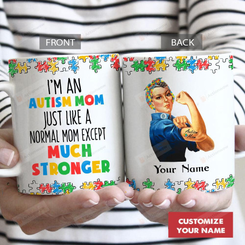 Personalized I'm An Autism Mom Mug Happy Valentine's Day Gifts For Birthday, Thanksgiving  Mother's Day Customized Name Ceramic Coffee 11-15 Oz Mug