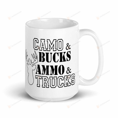 Hunter Camo And Bucks Ammo And Trucks Mug Funny Gifts Ceramic Mug Perfect Customized Gifts For Birthday Christmas 11 Oz 15 Oz Coffee Mug